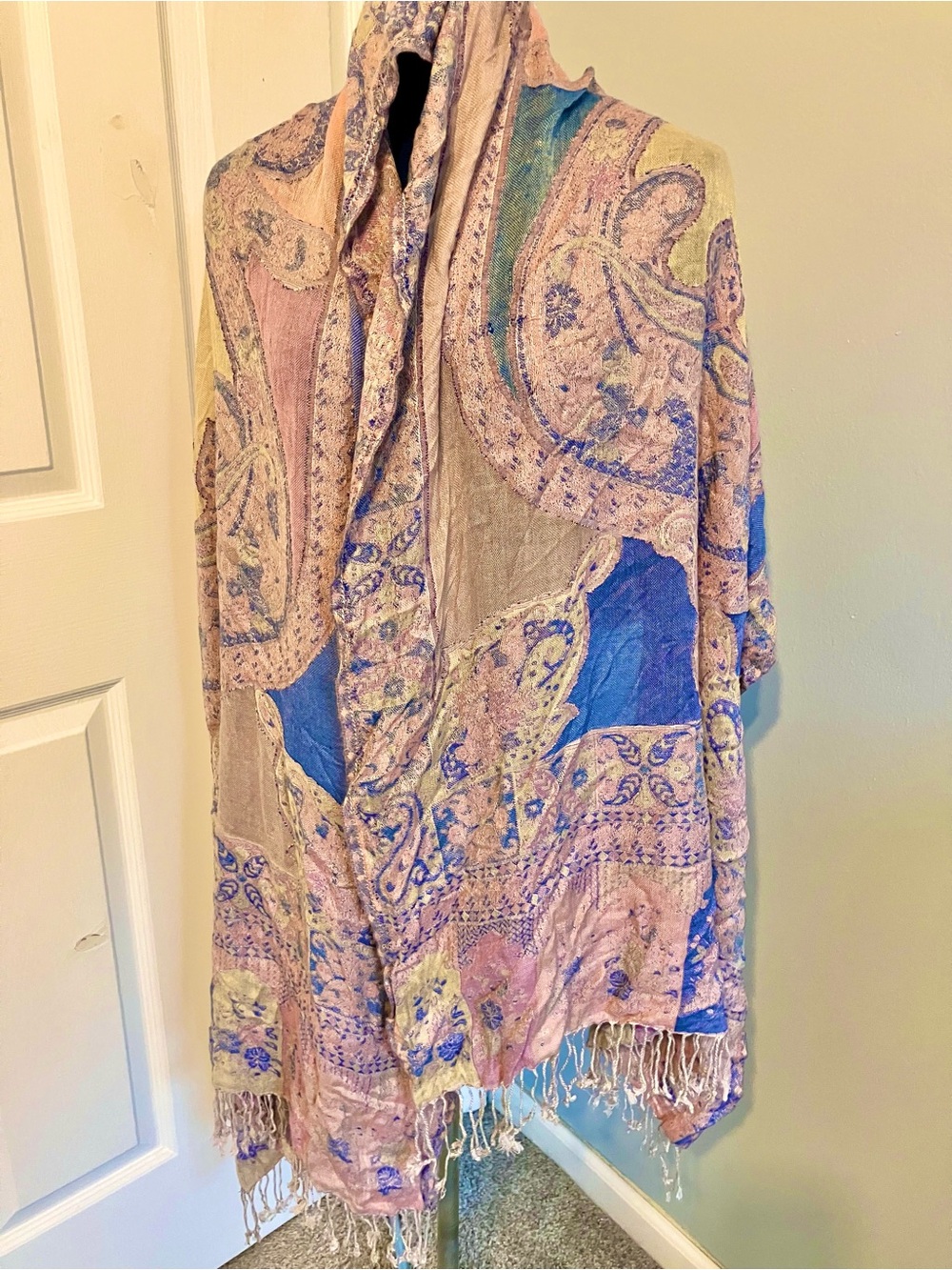 Pastel pashmina scarf with semi sheer cutouts